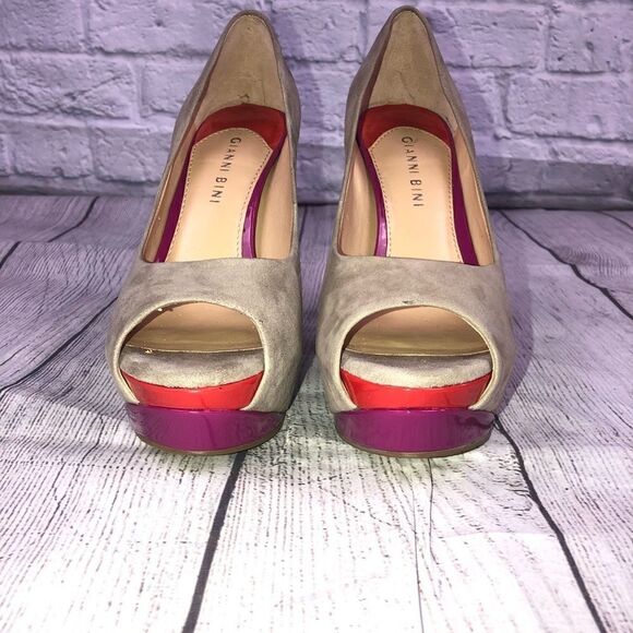 Gianni bini open toe suede heels beige orange & purple sz 6.5 - Picture 5 of 7